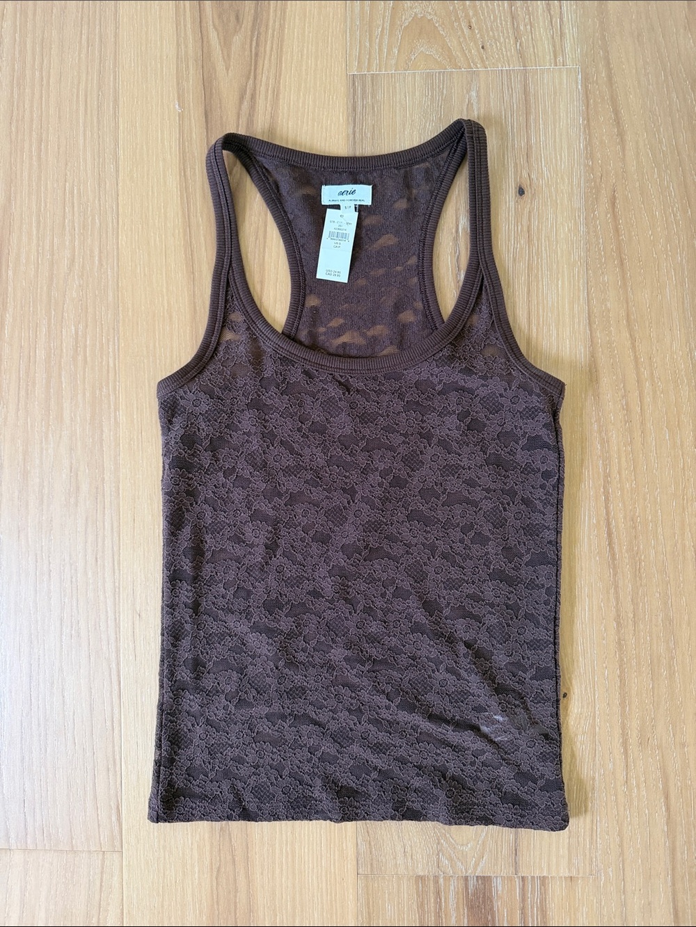 aerie Brown Lace Racerback Tank S NWT